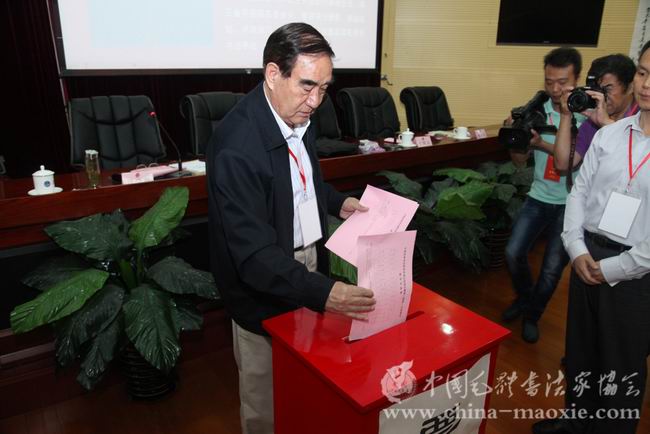 中国毛体书法家协会会长景学勤将军投票现场